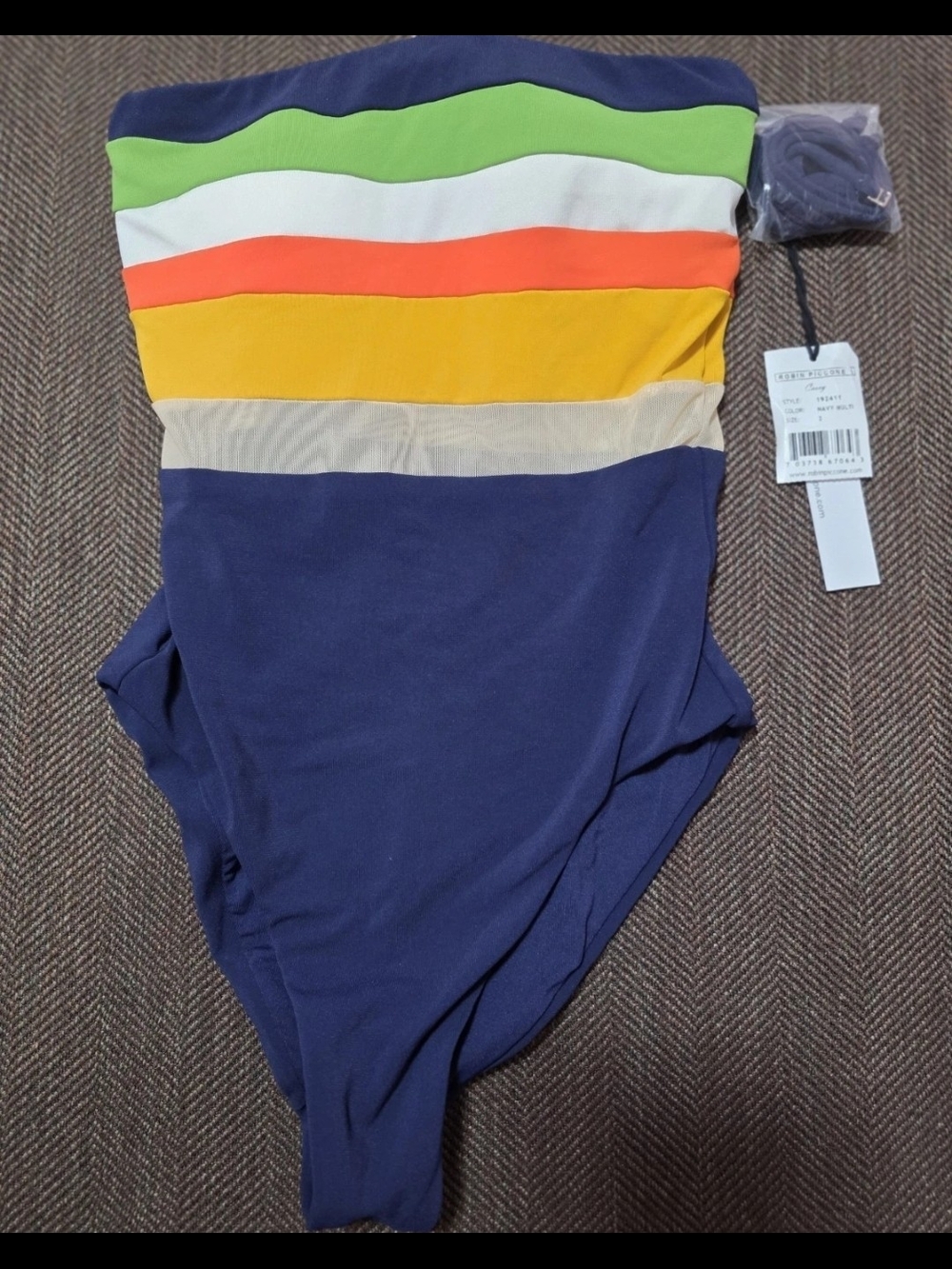 Robin Piccone Casey Colorblock Bandeau Navy and White Strapless One-Piece